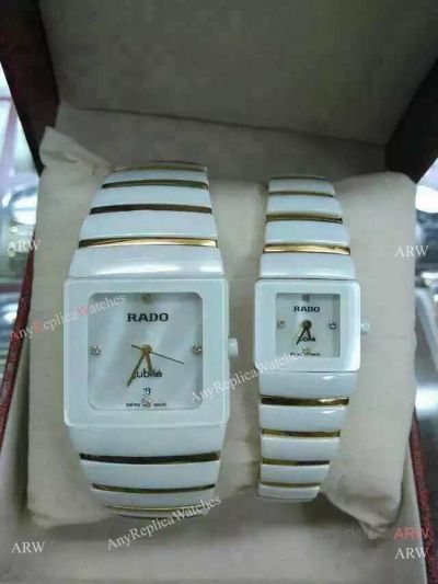 Rado Jubile 2-Tone White Ceramic Copy Watch - Diamond Markers